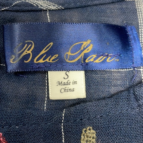 Blue Rain Navy Windowpane Embroidered Floral Long Sleeve Blouse S - Picture 11 of 16